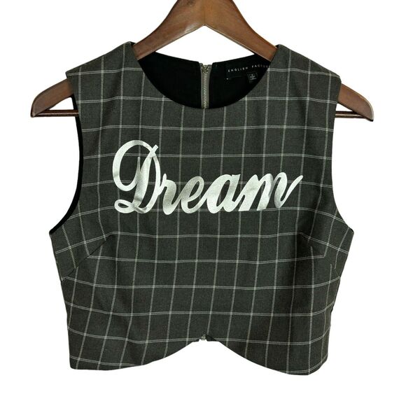 NWOT English Factory Gray Checkered Dream Sleeveless Crop Top Women's Size Small - Picture 4 of 10